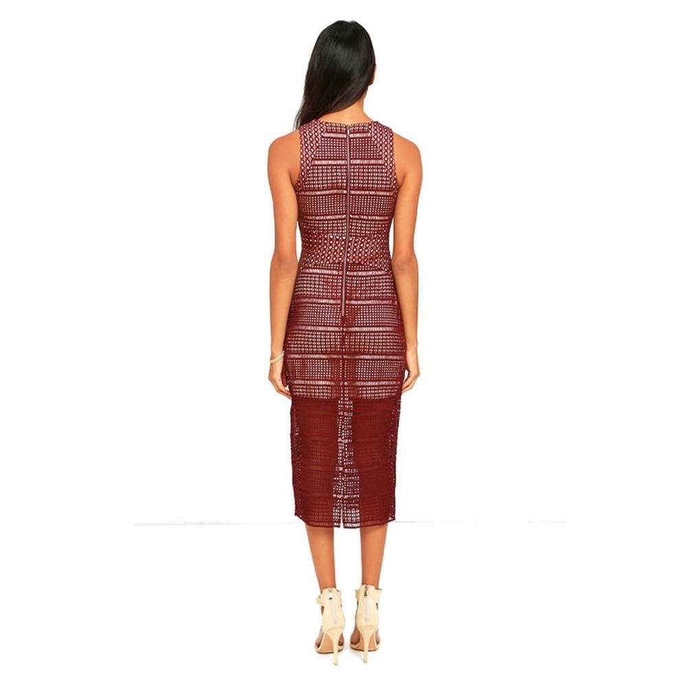 KEEPSAKE Sweet Nothing Burgundy Lace Midi Dress, Size Small - Picture 4 of 9